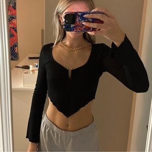 Black Cropped Long Sleeve Top